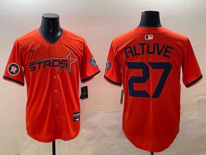 Men Houston Astros #27 Altuve Orange Three generations Joint Name 2025 Nike MLB Jersey style 4->houston astros->MLB Jersey